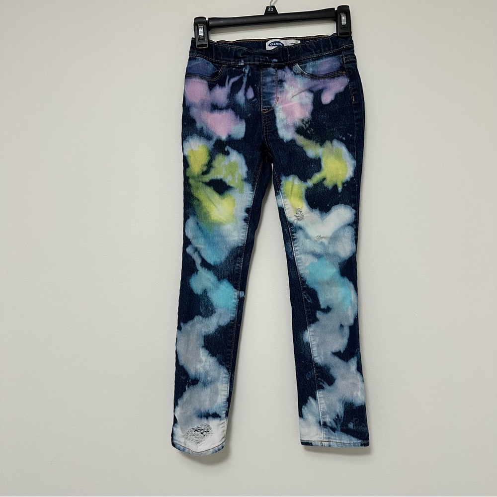 Old Navy Girl's size 10 Custom Bleach Dyed Skinny Jeans Pull On Adjustable Waist